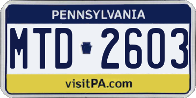 PA license plate MTD2603