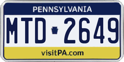 PA license plate MTD2649