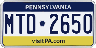 PA license plate MTD2650