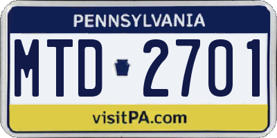 PA license plate MTD2701