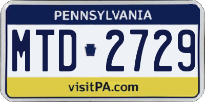 PA license plate MTD2729