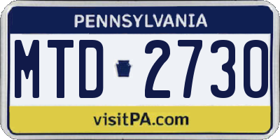 PA license plate MTD2730
