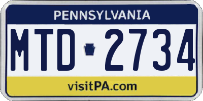 PA license plate MTD2734