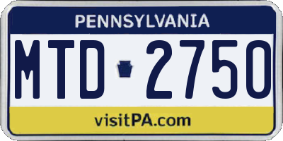 PA license plate MTD2750