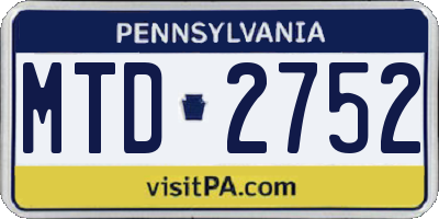 PA license plate MTD2752