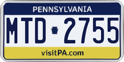 PA license plate MTD2755