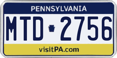 PA license plate MTD2756