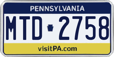 PA license plate MTD2758