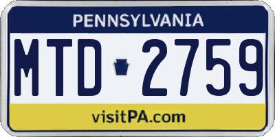 PA license plate MTD2759