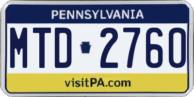 PA license plate MTD2760