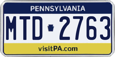 PA license plate MTD2763
