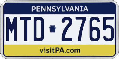 PA license plate MTD2765