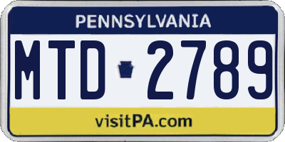PA license plate MTD2789