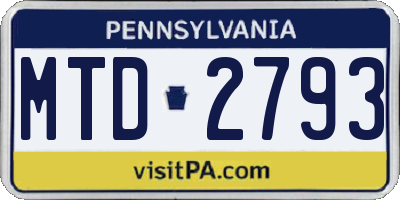 PA license plate MTD2793
