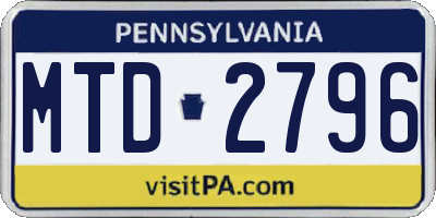 PA license plate MTD2796