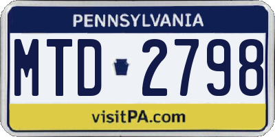 PA license plate MTD2798