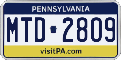 PA license plate MTD2809