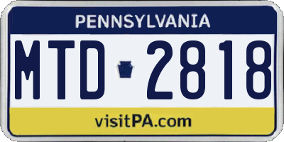 PA license plate MTD2818