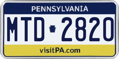 PA license plate MTD2820