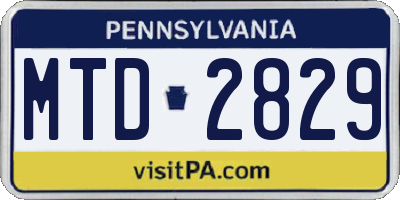 PA license plate MTD2829