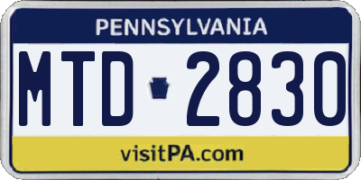 PA license plate MTD2830