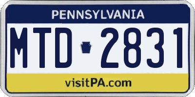 PA license plate MTD2831