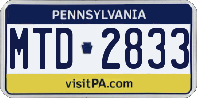 PA license plate MTD2833