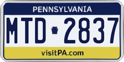 PA license plate MTD2837