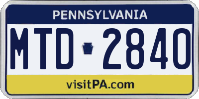 PA license plate MTD2840