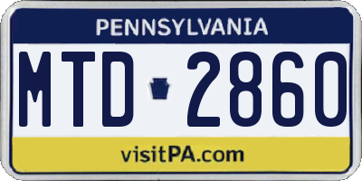 PA license plate MTD2860