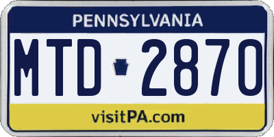 PA license plate MTD2870