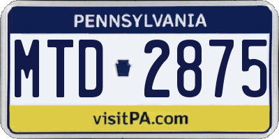 PA license plate MTD2875
