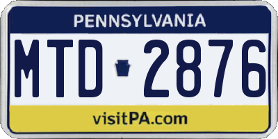 PA license plate MTD2876