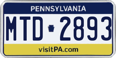 PA license plate MTD2893