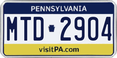 PA license plate MTD2904