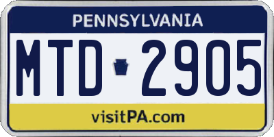 PA license plate MTD2905