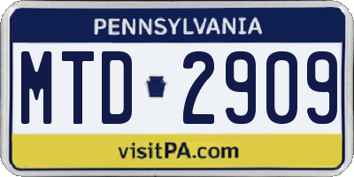 PA license plate MTD2909
