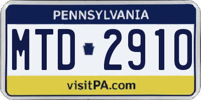 PA license plate MTD2910