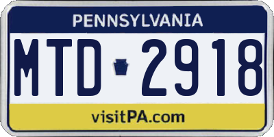PA license plate MTD2918