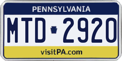 PA license plate MTD2920