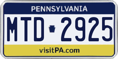PA license plate MTD2925