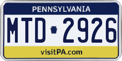 PA license plate MTD2926