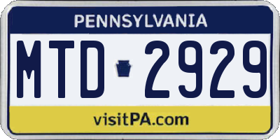 PA license plate MTD2929