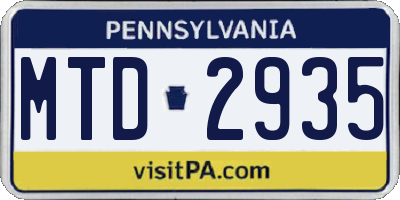 PA license plate MTD2935