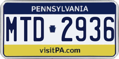 PA license plate MTD2936