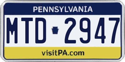 PA license plate MTD2947
