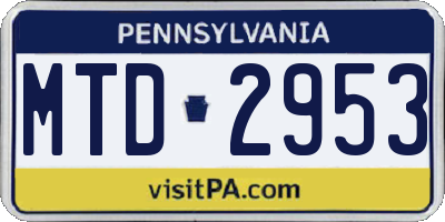 PA license plate MTD2953