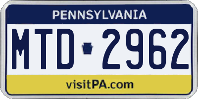 PA license plate MTD2962