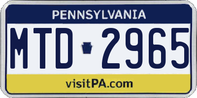 PA license plate MTD2965