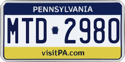 PA license plate MTD2980